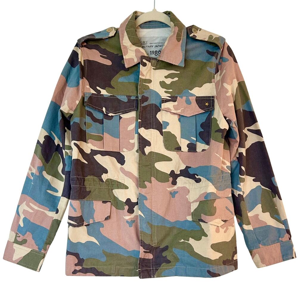 Zadig & Voltaire Kayak Camo Military Jacket Pastel Cotton Canvas Size Small